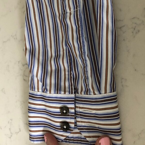 Etro Button Down Striped Italian Made Shirt Blue Wht Gold Sz 8/44 no fabric tag - Picture 6 of 8
